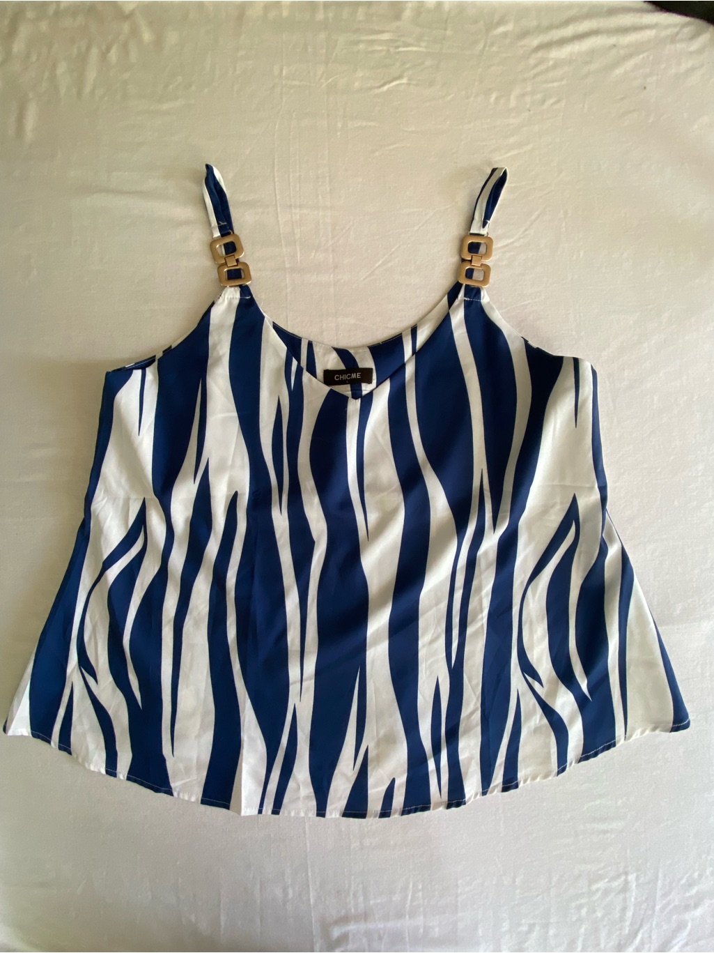 Chic Me Blue And White Zebra Print Camisole Tank Top Ladies Large